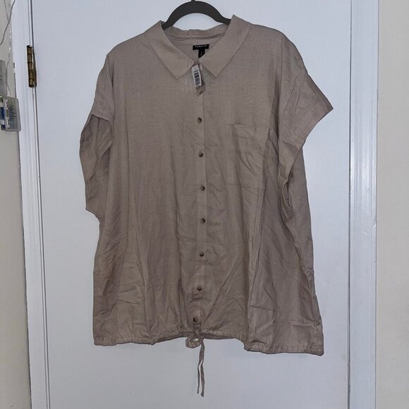 Torrid Size 3xl Linen Blend Button Font Short Sleeve Top Beige - Picture 4 of 7